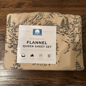 Cotton Incorporated Tan & Black Bear Mountain Flannel Queen Sheet Set NWT
